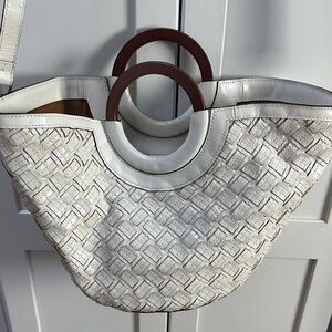 Patricia Nash White Woven Luni dome Tote Bag w/ shoulder strap